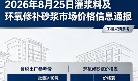 内江2026年8月25日灌浆料及环氧修补砂浆市场价格信息通报